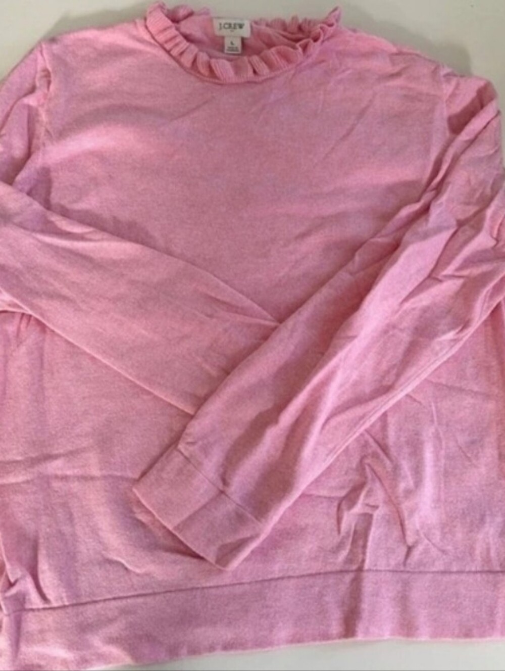 J.Crew Ruffleneck Sweater Ruffled Crew Neck Pink Large - Picture 3 of 3